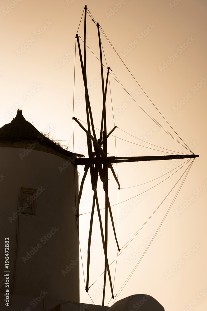 Windmill at sunset Santorini Greece