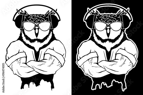 Steep fashionable owl. Vintage style illustration for tattoo, logo, emblem