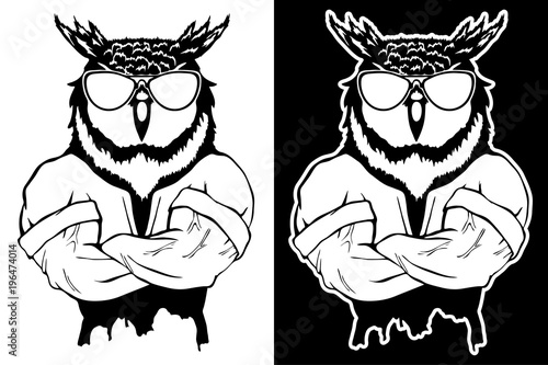 Steep fashionable owl. Vintage style illustration for tattoo, logo, emblem