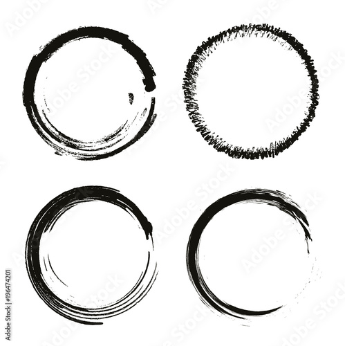 Set of Circle Shape in black color  brush lines  vector flat illustration isolated on white background
