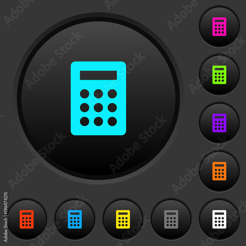 Calculator dark push buttons with color icons © botond1977
