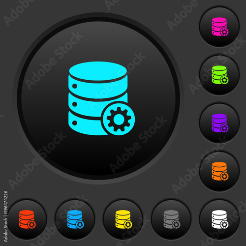 Database settings dark push buttons with color icons