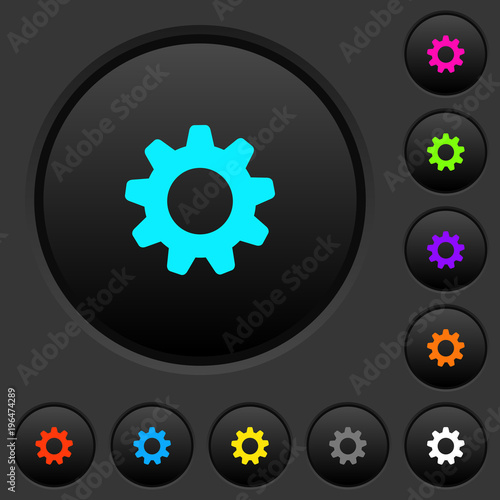 Settings dark push buttons with color icons