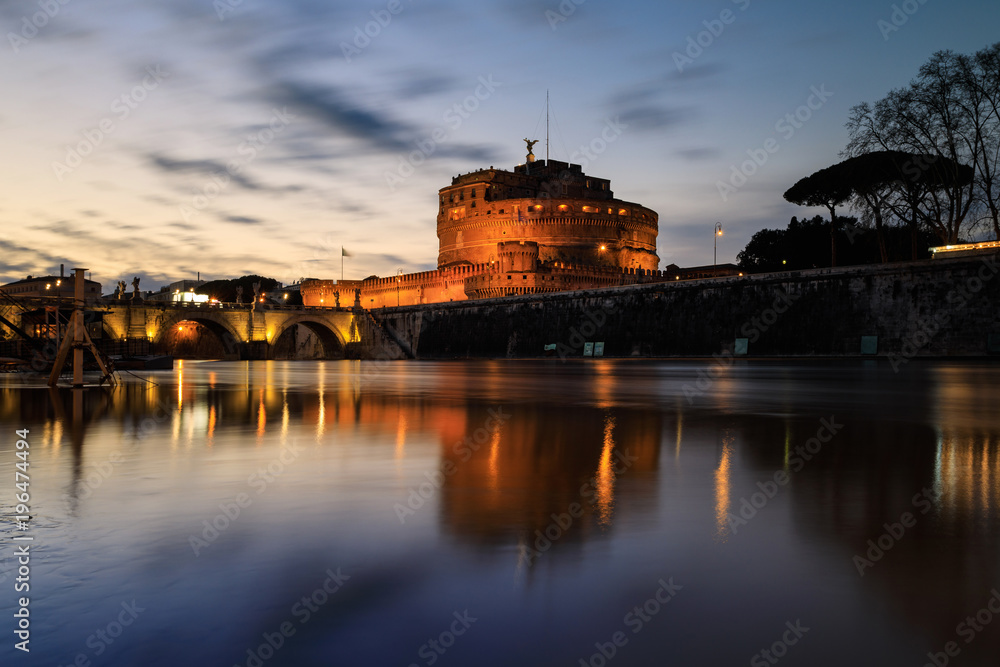 Castle of Sant Angelo in Rome after sunset