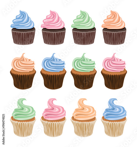 vector set of colorful cupcake icons