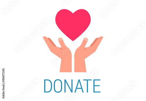 Charity, giving and donation poster with hands holding red heart
