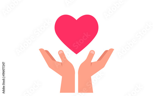 Charity, giving and donation poster with hands holding red heart