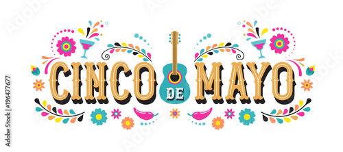Cinco de Mayo - May 5, federal holiday in Mexico. Fiesta banner and poster design with flags