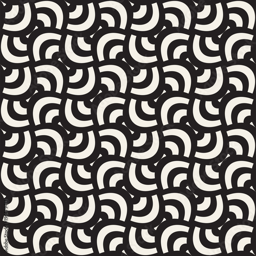 Vector geometric seamless pattern with curved shapes grid. Abstract monochrome rounded lattice texture. Modern repeating background design