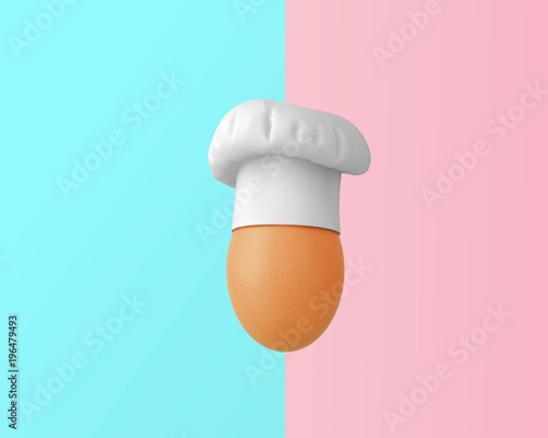 Chef hat with egg concept on pastel pink and blue background. minimal idea food and fruit concept. An idea creative to produce work within an advertising marketing communications or artwork design.