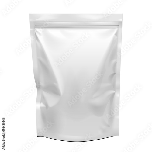 Blank Food Stand Up Flexible Pouch Snack Sachet Bag. Mock Up, Template. Illustration Isolated On White Background. Ready For Your Design. Product Packaging. Vector EPS10