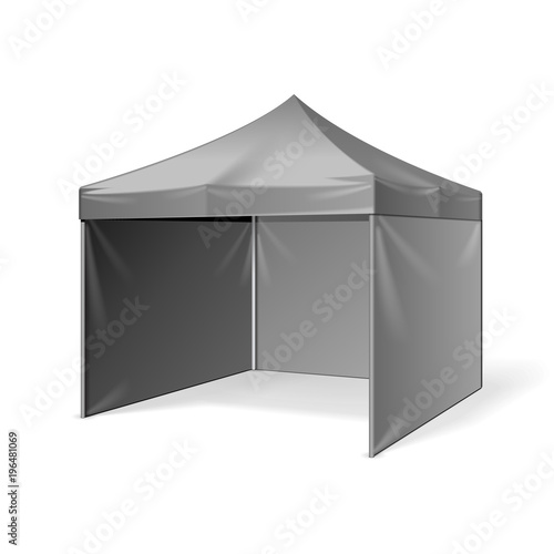 Promotional Outdoor Event Trade Show Pop-Up Tent Mobile Marquee. Mock Up, Template. Illustration Isolated On White Background. Ready For Your Design. Product Advertising. Vector EPS10