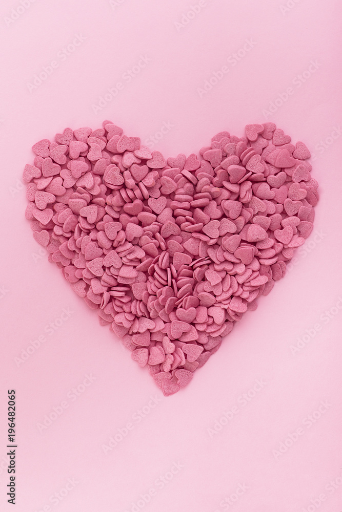 Sugar pink hearts in the shape of a big heart