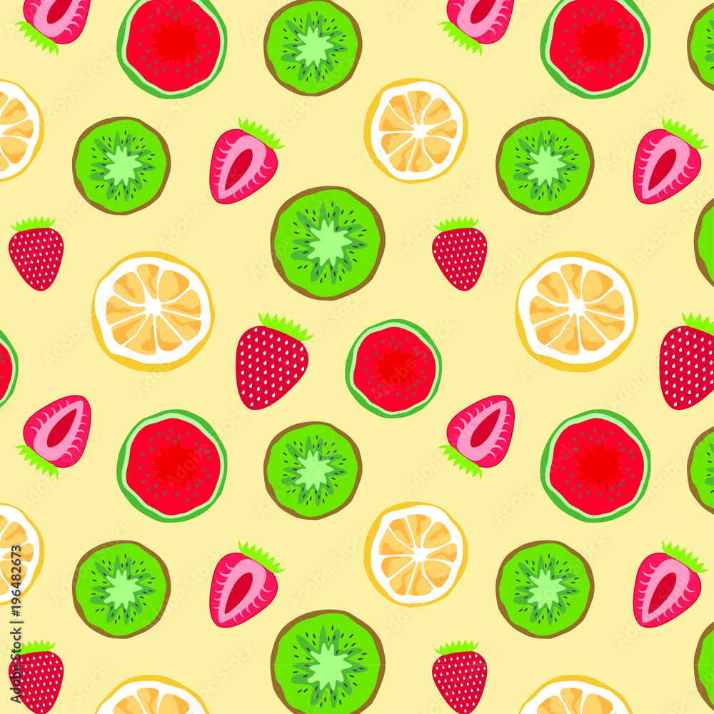 Fruits seamless pattern. Background of fresh fruits. Healthy food Fruits seamless pattern. Background of fresh fruits. Healthy food