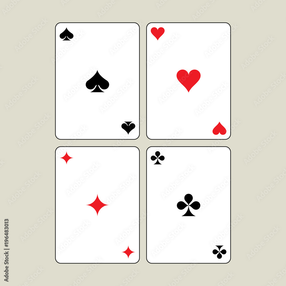 Playing cards symbols, on light beige background. Spade, Heart, Clover