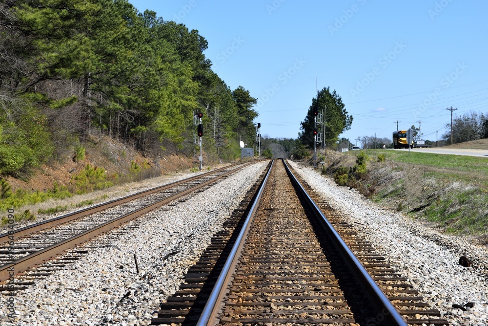 Railroad crossing tracks background Railroad crossing tracks background
