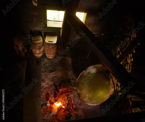 Room used for production and smoking of cheese in a farm photo