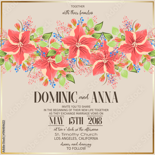Wedding invitation with flowers