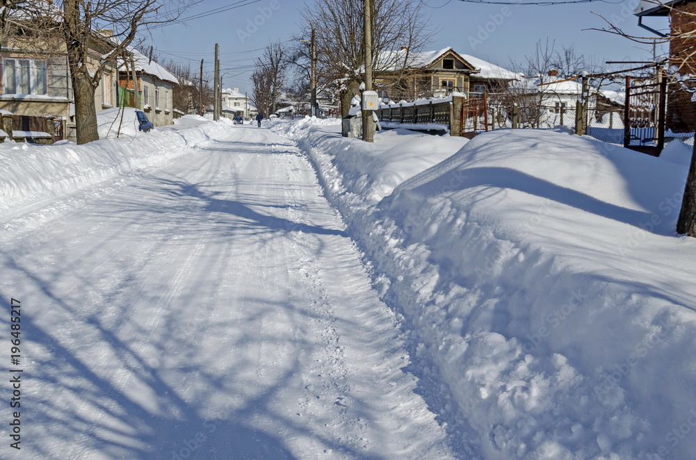Majestic view of residential district  after heavy snowfall in winter, Zavet, Bulgaria    