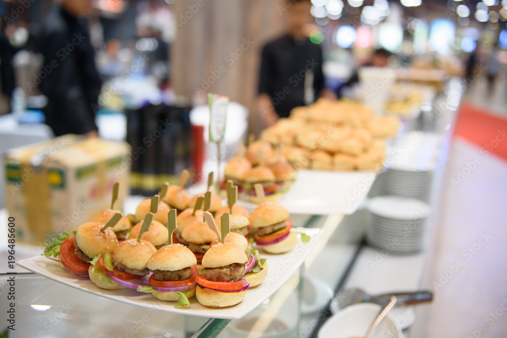 Fototapeta premium Mini chicken burger are placed on a plate