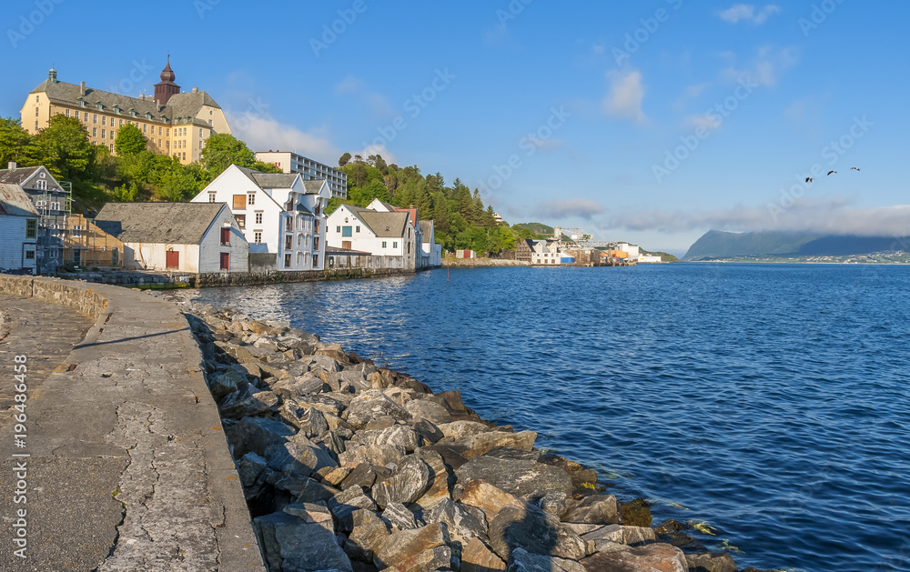 Waterfront of Alesund - famous northern tourist Norwegian city, in the last century, here the marine and coastal fisheries have been demonstrated a great development in Scandinavia