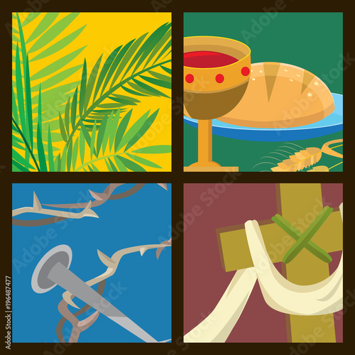 Holy week Last Supper of Jesus Christ, Thursday Maundy, established the sacrament of Holy Communion prior to his arrest and crucifixion vector illustration