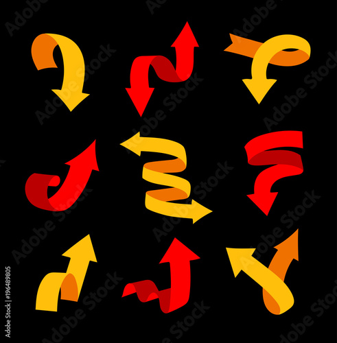 Ribbons in the shape of arrows on a black background. Vector illustration.