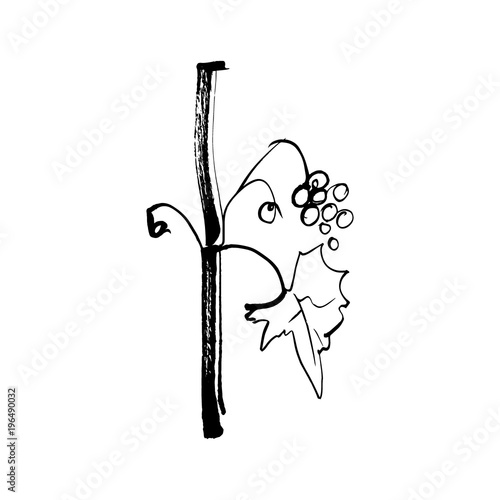 Hand drawn ink brush logo symbol of grapes anf wine. An idea for winery design.