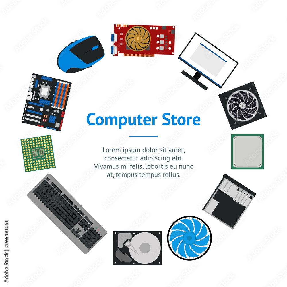 Cartoon pc components for computer store banner Vector Image