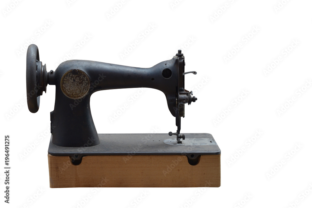  di cut black Ancient sewing machine on white background,object,copy space
