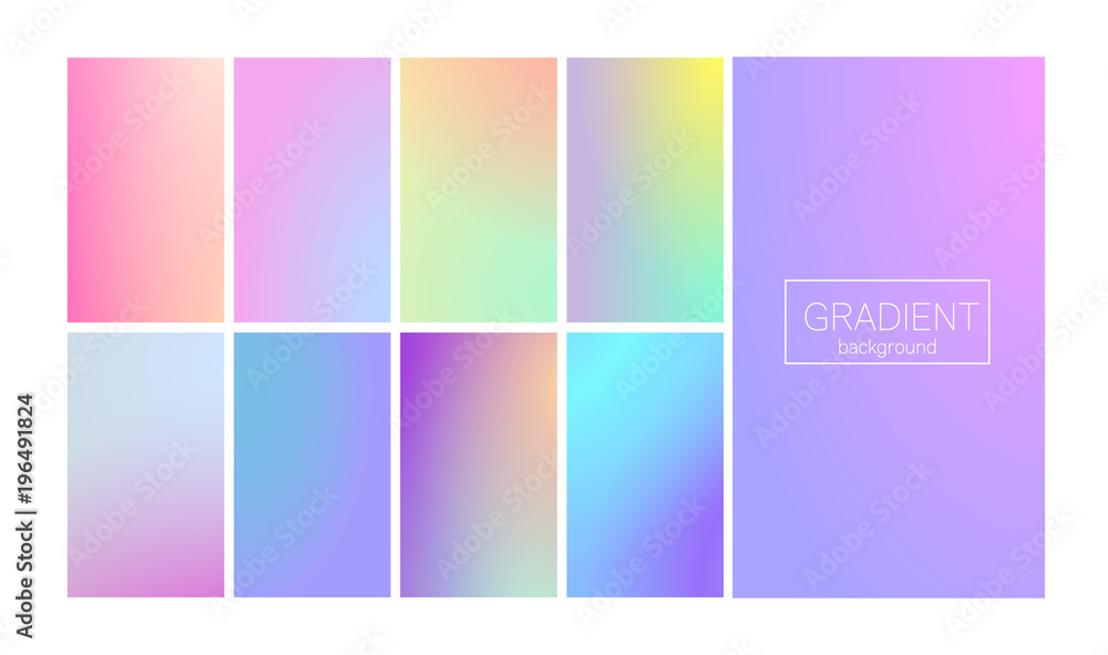 Modern gradient set with vertical abstract backgrounds. Colorful fluid covers for calendar, brochure, invitation, cards. Trendy soft color. Template with modern gradient set for screens and mobile app