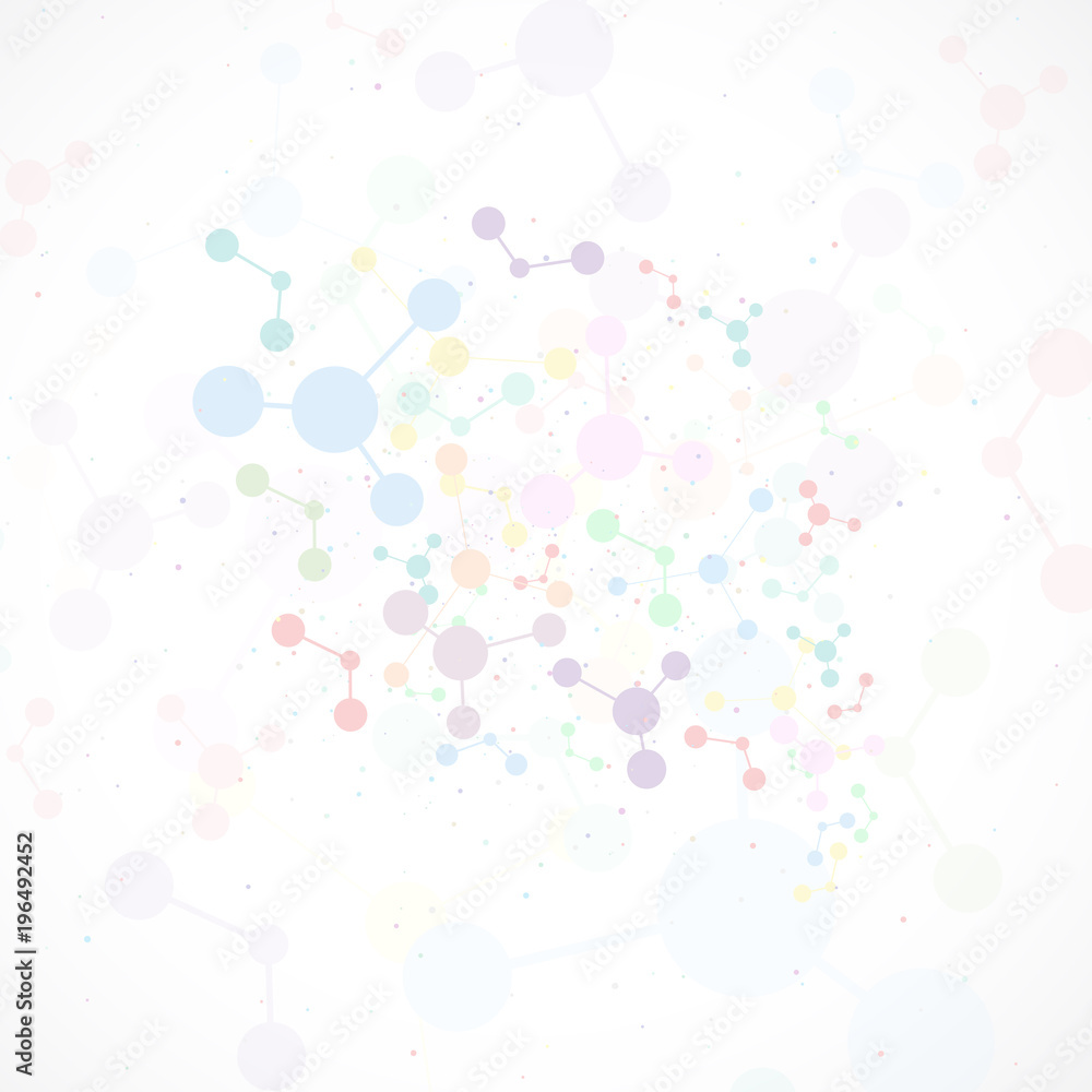colorful graphic background molecule and communication. Connected lines and dots, illustration