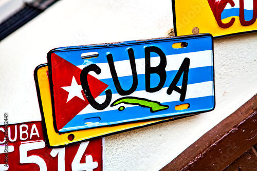 Photography License plate with cuba flag at souvenir shop in Havana, Cuba.