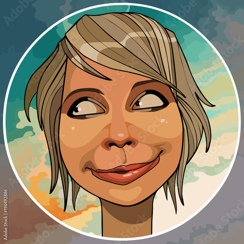 cartoon funny smiling woman in a circle