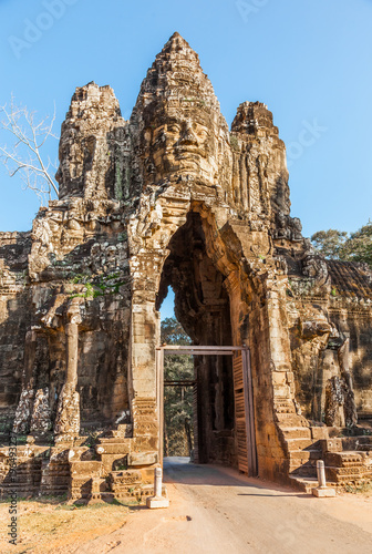 South Gate of Angkor Thom to Bayon temple at Angkor Archaeological park in Siem Reap, Cambodia