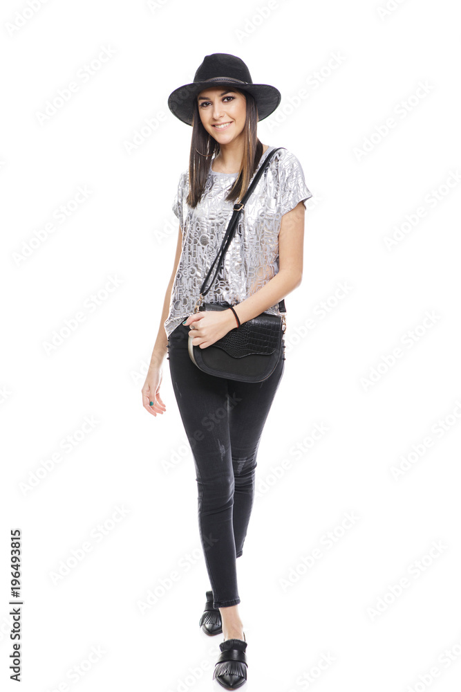 High fashion look.glamor stylish beautiful young woman model on white background High fashion look.glamor stylish beautiful young woman model on white background