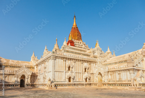 Ananda Temple in Old Bagan, Myanmar. The Buddhist temple houses four standing Buddhas, each one facing the cardinal direction of East, North, West and South.