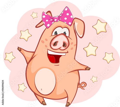Illustration of a Cute Pig. Cartoon Character