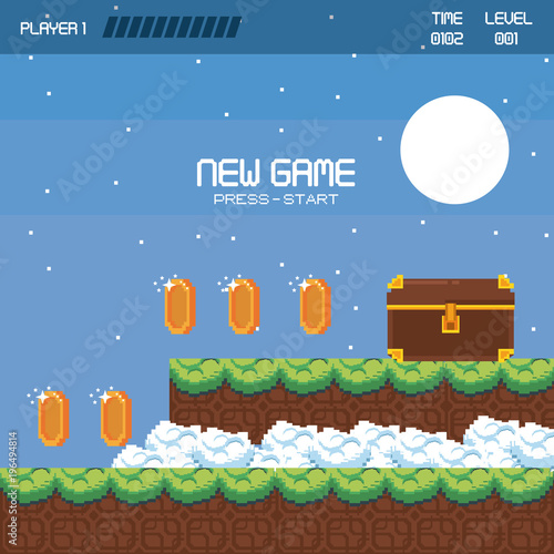 Pixelated landscape videogame scenery vector illustration graphic design