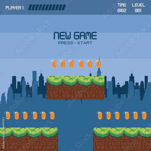 Pixelated urban videogame scenery vector illustration graphic design
