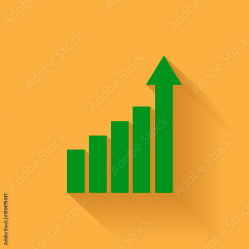 Growth bar chart icon. Growing diagram flat vector illustration with long shadow. Business concept 