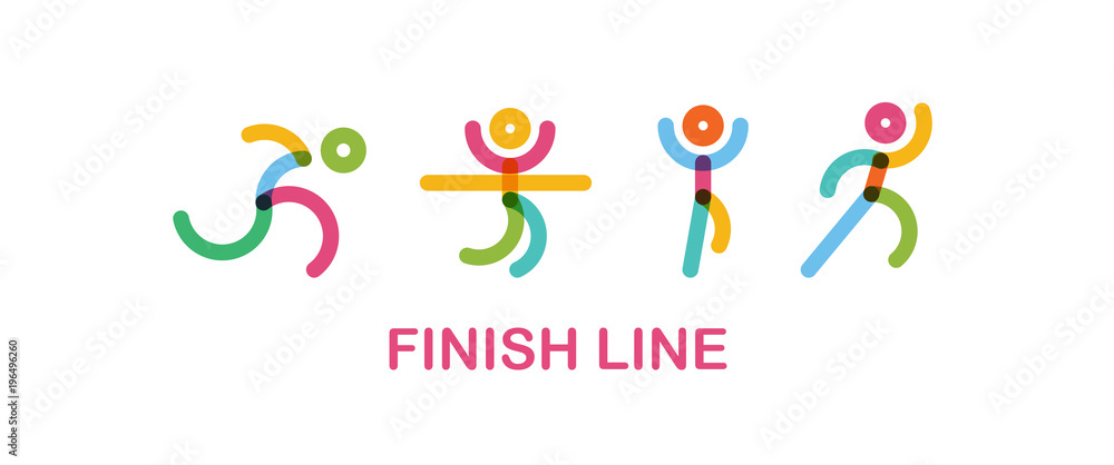 Naklejka premium colorful Runners at Finish Line. runing motion. Simple flat symbol. vector illustration