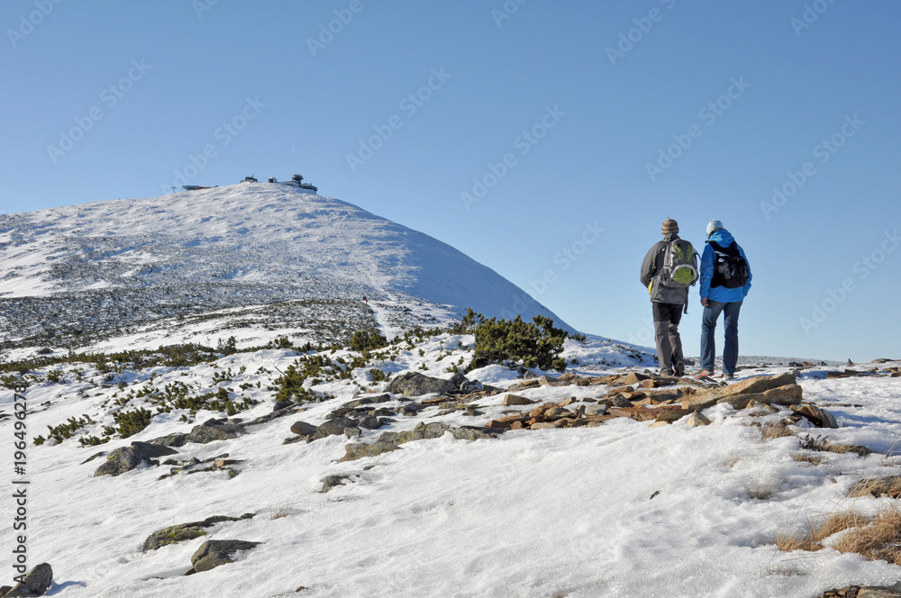 Winter tourist in Karkonosze Mountains