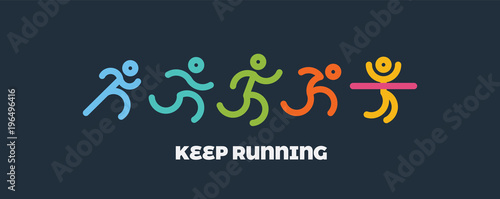 Dynamic running people set. Sport and healthy lifestyle illustration for your design. competition and finish