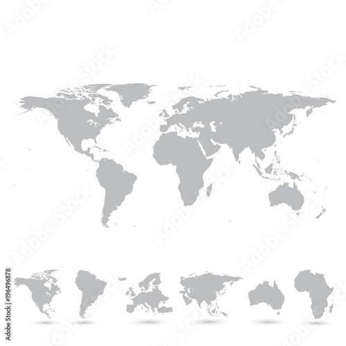 Gray world map and the continents  illustration