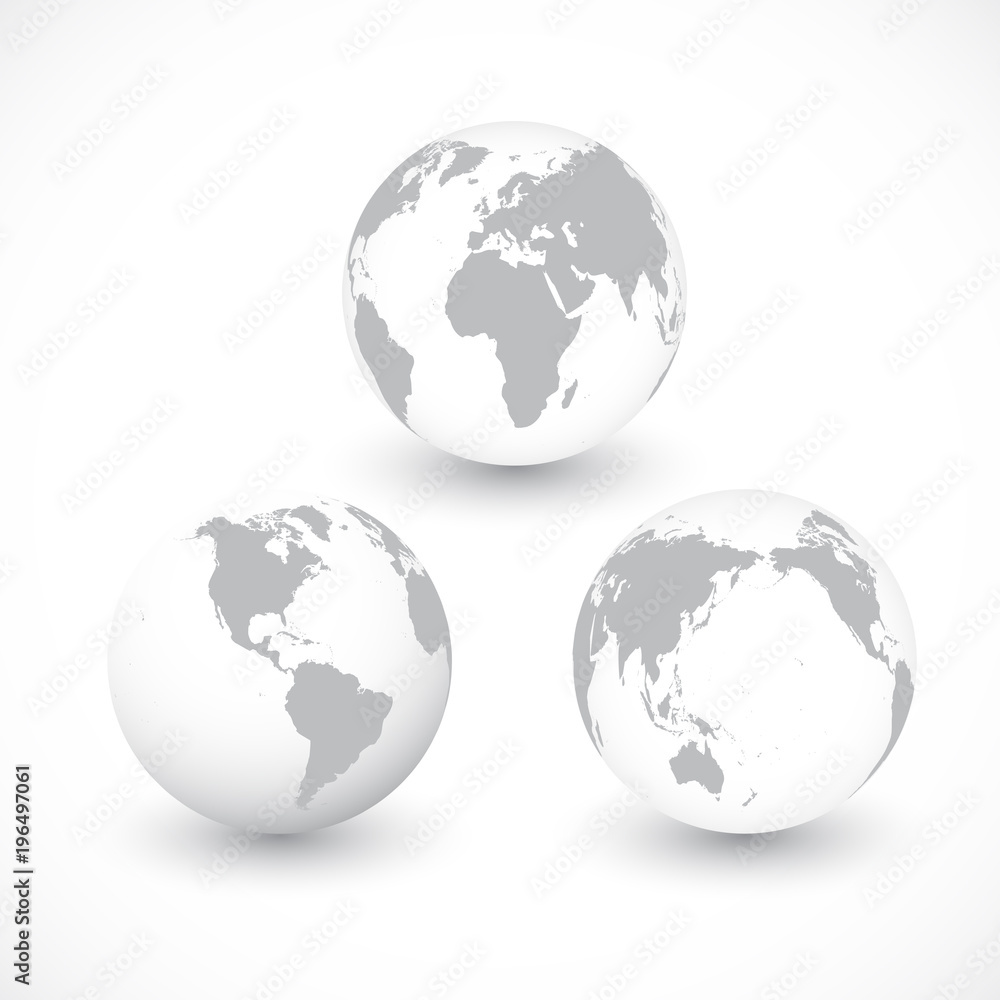 Set Of Grey World Globes ,Illustration