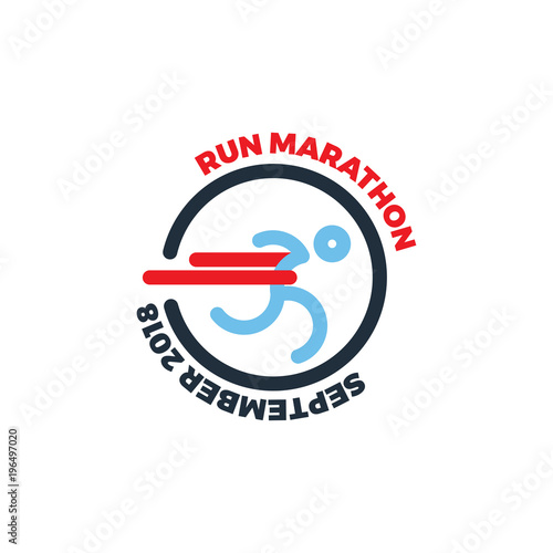 logo for running marathon. Silhouette Runner at Finish Line. Simple flat symbol. vector illustration