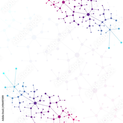 colorful graphic background molecule and communication. Connected lines and dots, illustration