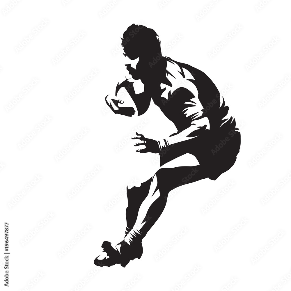 Rugby player with ball, team sport. Isolated vector silhouette Stock Vector  | Adobe Stock