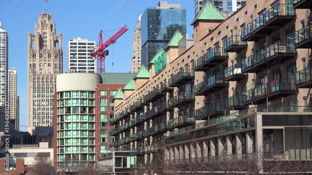 Establishing shot of apartments and offices on the Chicago loop. Establishing shot of apartments and offices on the Chicago loop.